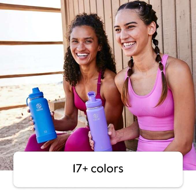 Takeya Actives Insulated Stainless Steel Water Bottle with Spout Lid, 24 Ounce, Onyx holding by 2 female