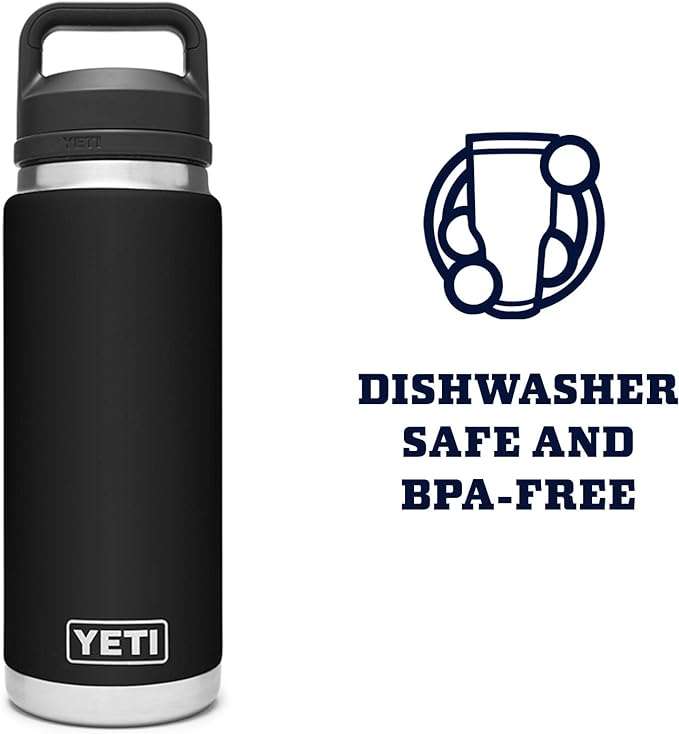 Yeti Dishwasher safe and BPA free water bottle with white background