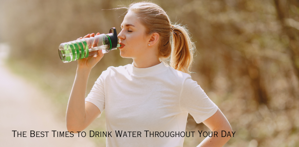 a girl drinking water with reusable water bottle, the best time to drink water