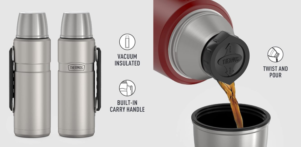 Thermos Stainless King Vacuum-Insulated Bottle of red color and matte steel