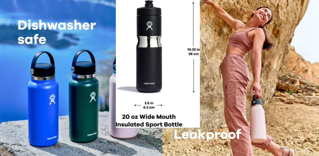 Hydro Flask sports water bottle of different colors
