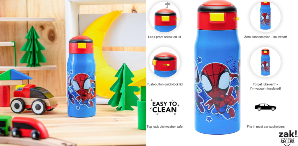 Zak Designs Marvel Spidey And His Amazing Friends Vacuum Insulated Stainless Steel Kids Mesa Water Bottle, Kids Water Bottle
