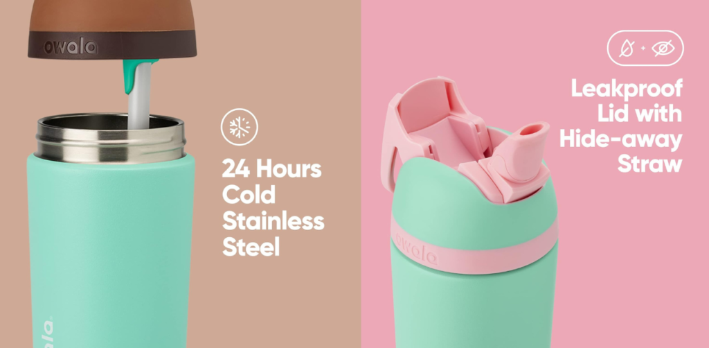 Owala Kids flip insulation stainless steel water bottle leak proof, 24 hours cold