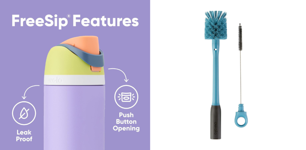 one best water bottle for kids, Owala Kids Flip Insulation Stainless Steel Water Bottle with bottle cleaning brush